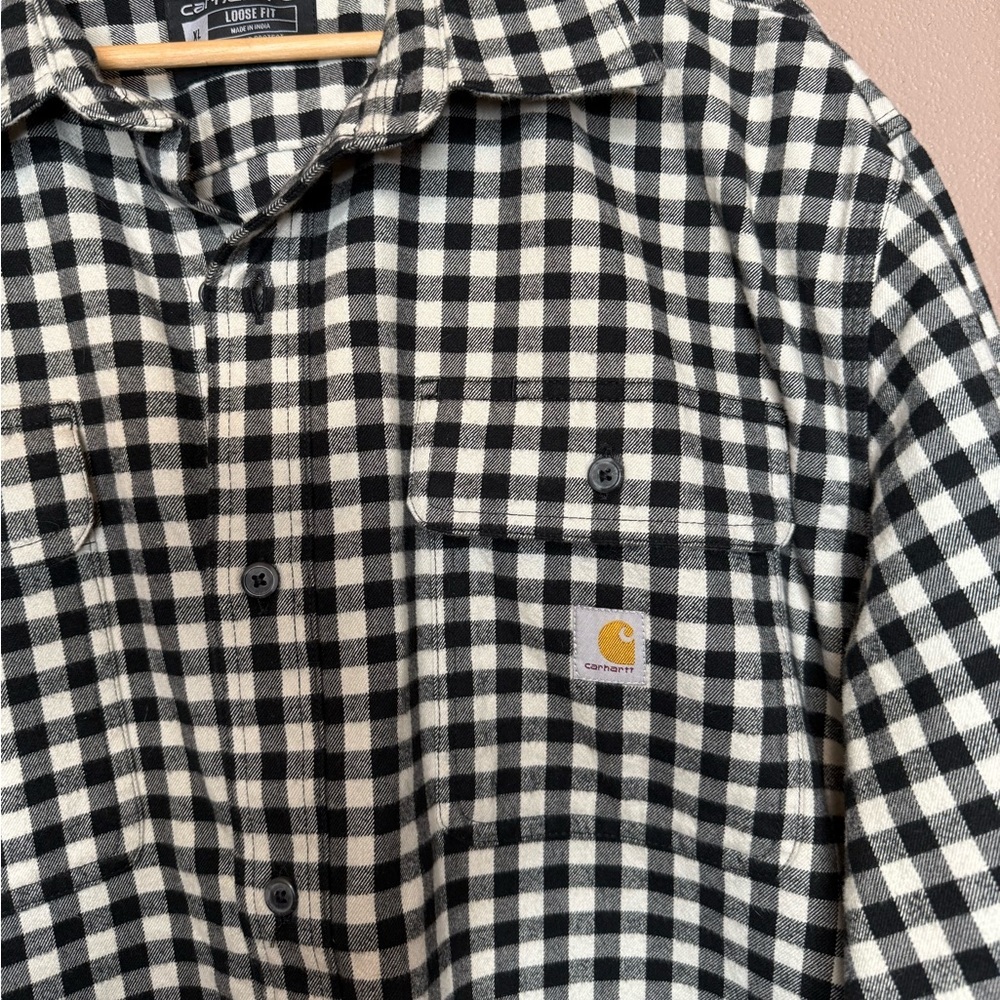 Carhartt Men's Loose Fit Plaid Flannel Long Sleeve Black & White Button Up XL - Picture 6 of 15